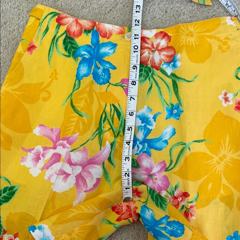Vintage Ralph Lauren linen floral Yellow high-waisted shorts and top, S - Picture 8 of 15